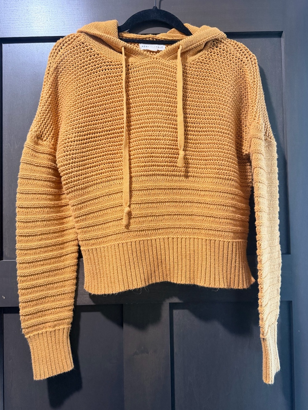 Aeropostale Mustard Crochet-Knit Hooded Sweater